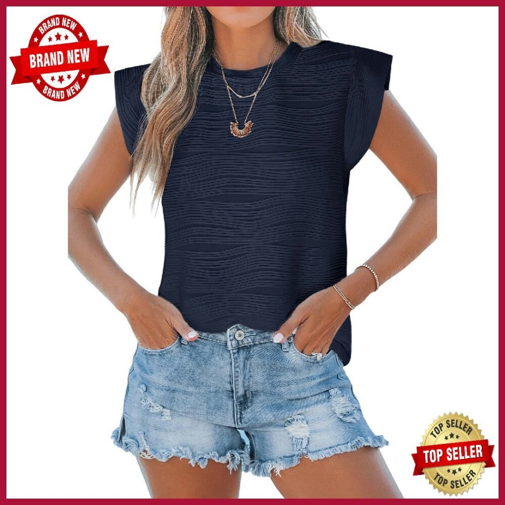 Mock Neck Flutter Sleeve Tee Loose Fit Summer Top Blouse